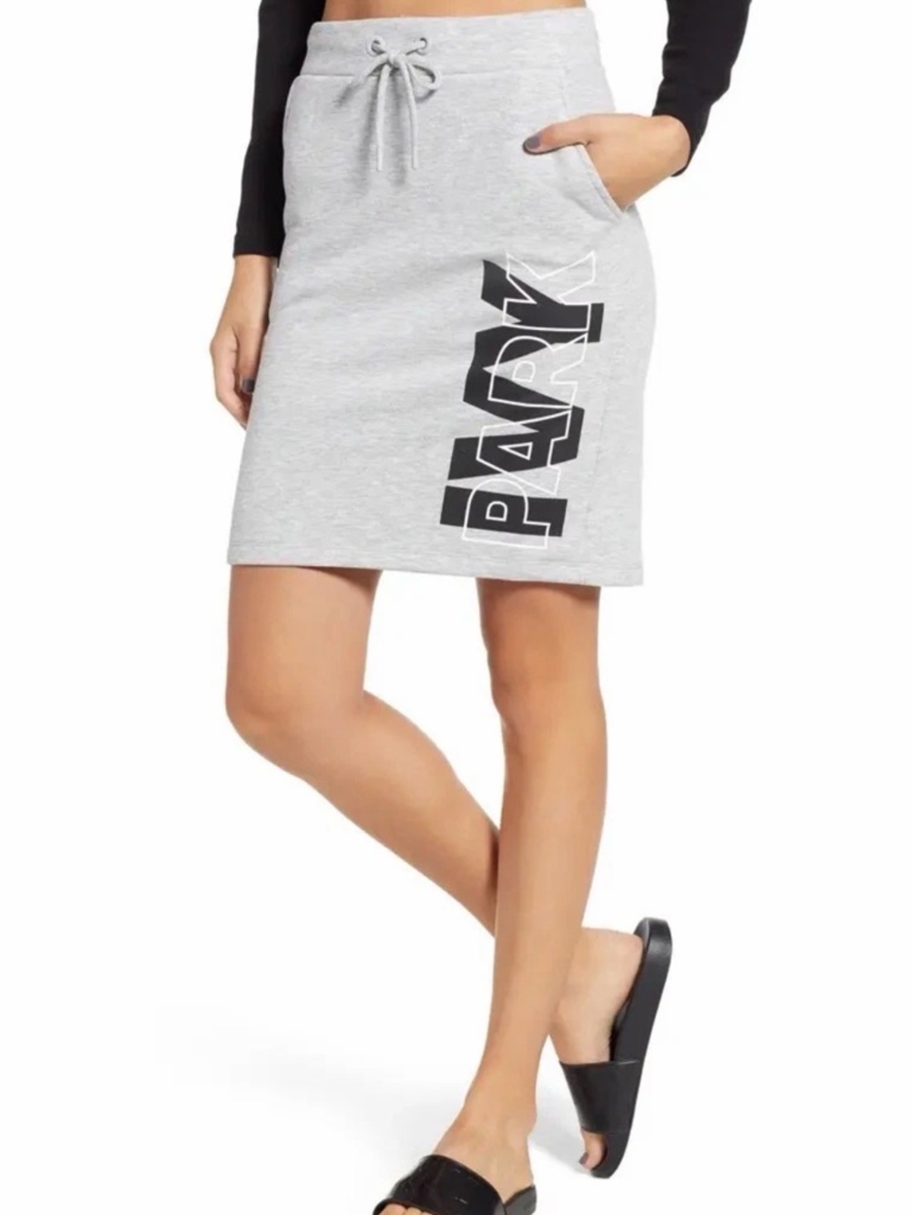 Ivy Park Gray Logo Fleece Sweat Skirt Drawstring Pocket Mini Skirt Size S